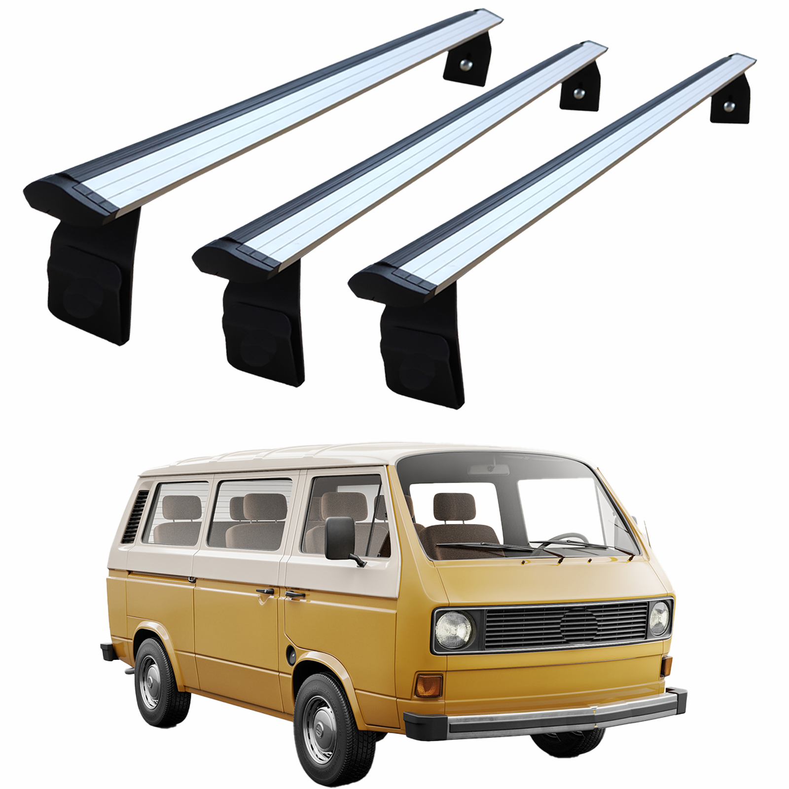 For Volkswagen Transporter T3 1980-1990 Roof Rack Cross Bars Rain Gutters Silver 3 QTY For Volkswagen Transporter T3 1980-1990 Roof Rack Cross Bars Rain Gutters Silver 3 QTY